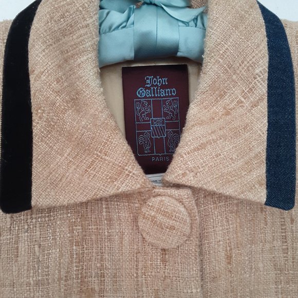 GOLD RAW SILK JACKET John Galliano Designer Tweed Black Velvet Cuffs BLAZER - Picture 2 of 7